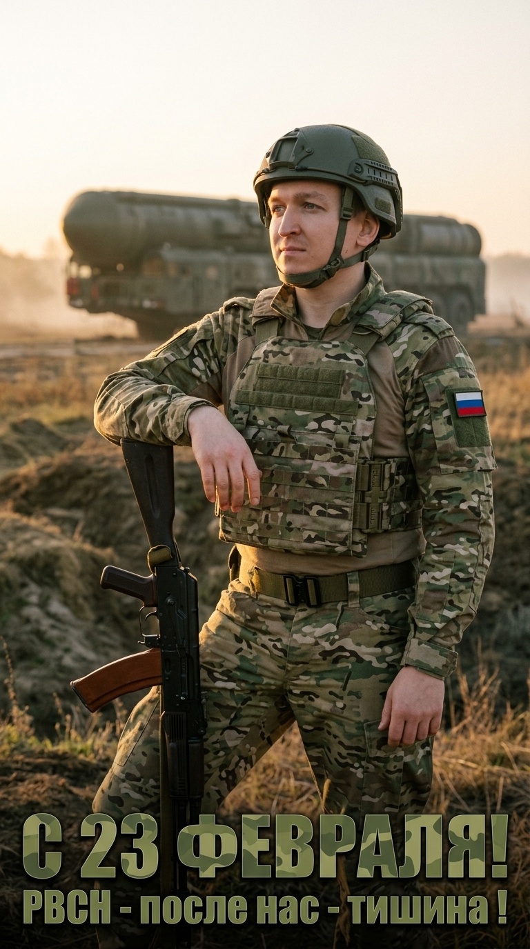 Портрет военного РВСН с ракетой Тополь-М на закате