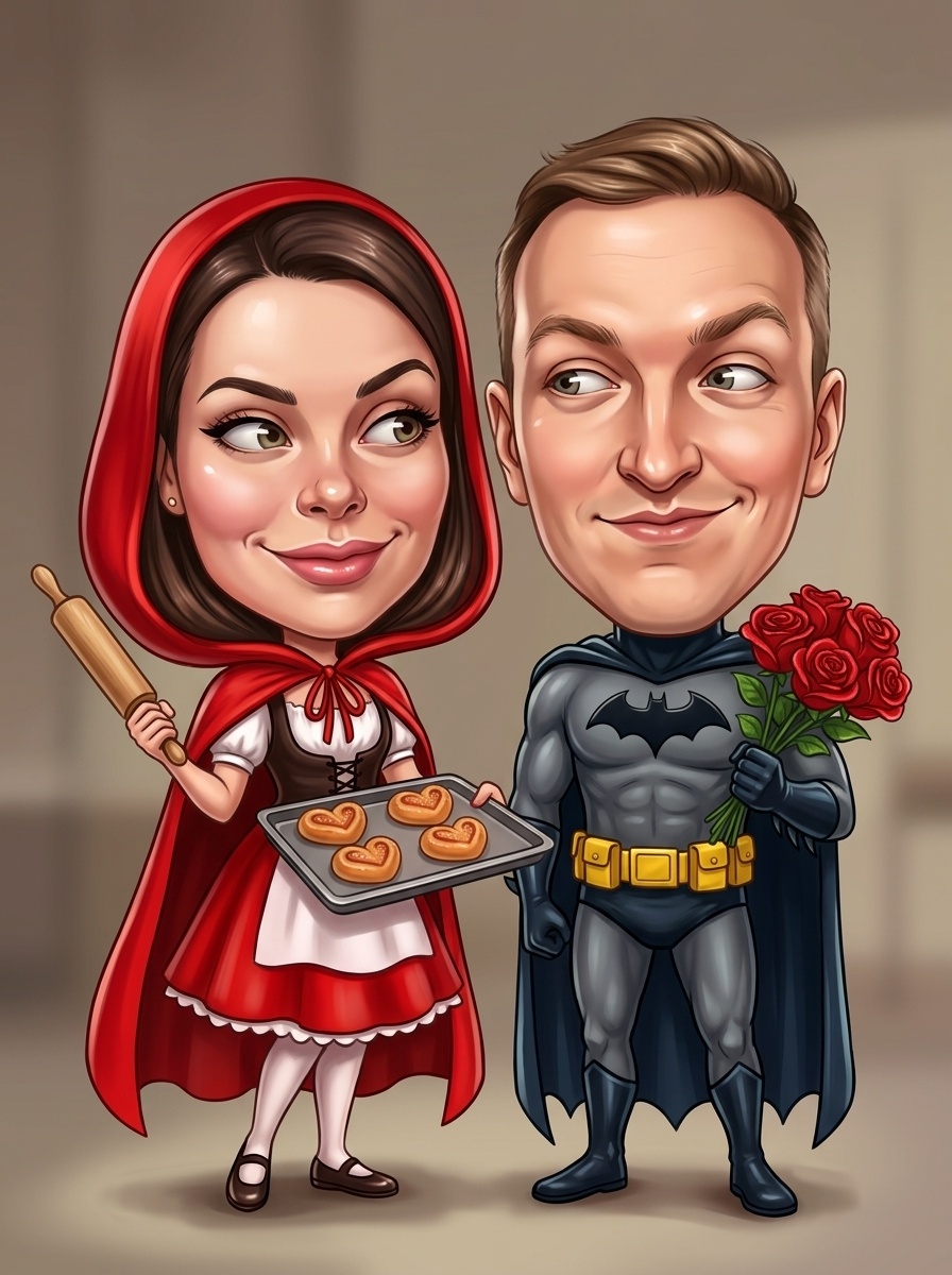 Карикатура к 14 февраля: мультяшная пара с юмором
