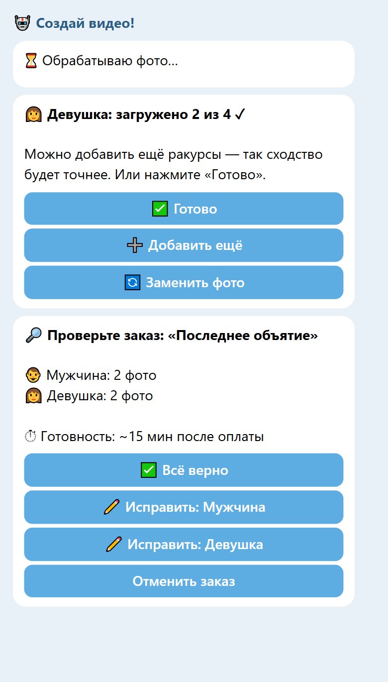 Шаги опроса и сводка заказа «Последнее объятие»